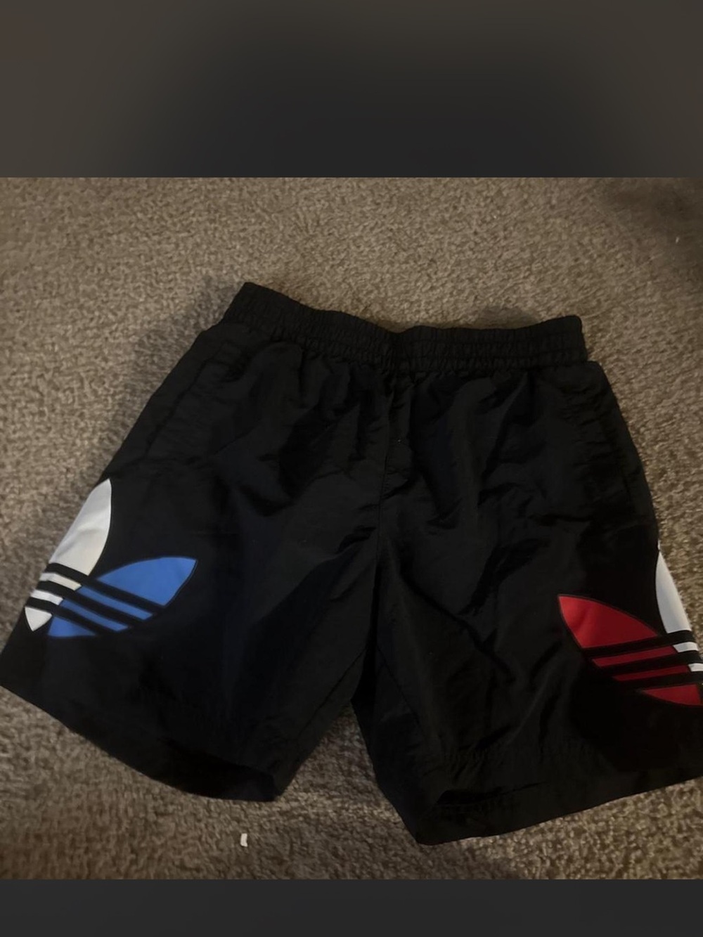 adidas Black Shorts with Red & Blue Trefoil Accents